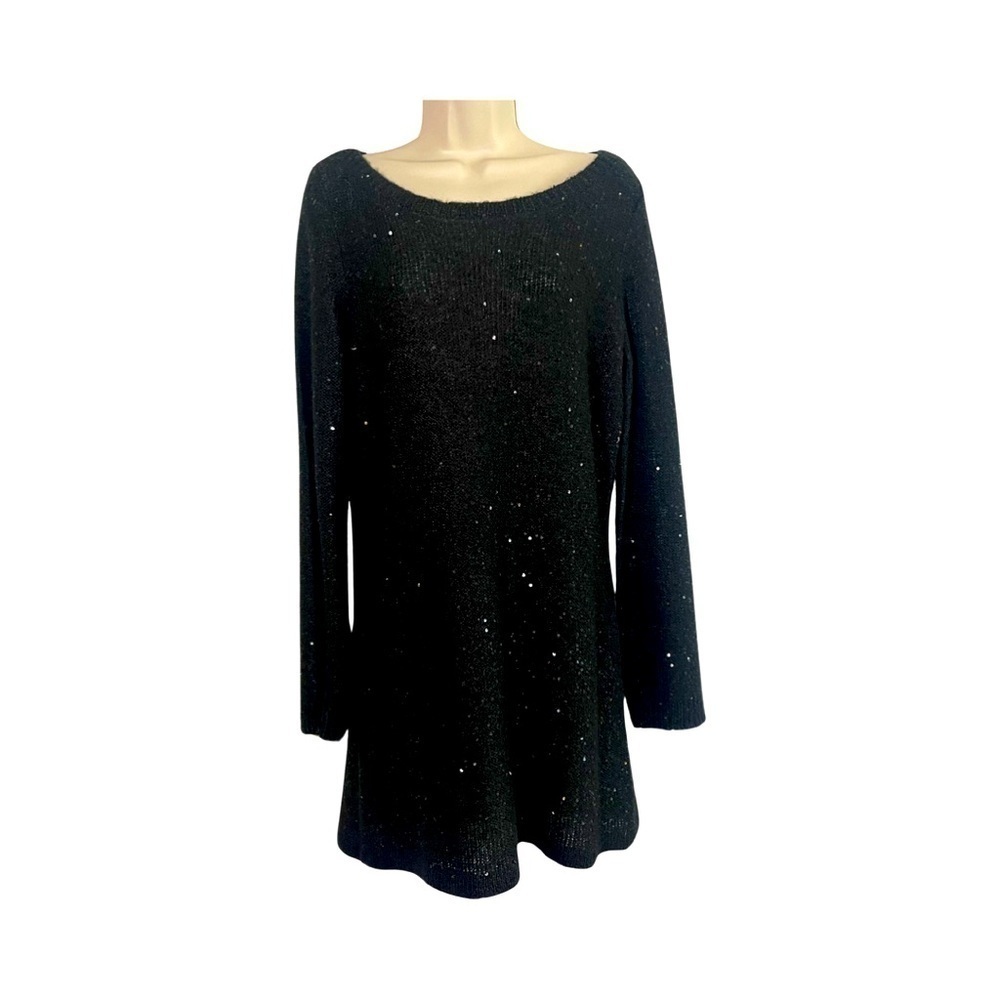 Ann Taylor Shimmering Black Cocktail Sheath Sweater Dress Size M